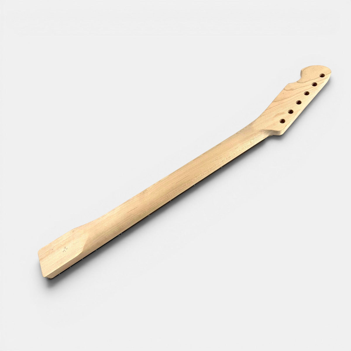Tele maple neck rear view showing unfinished wood grain and body heel joint area