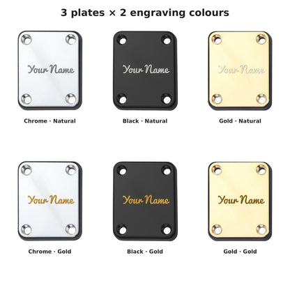 Chrome, black and gold neck plates with natural or gold engraving