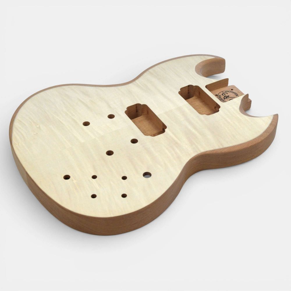 Solid-G body side profile displaying curved edges and double-cut design with flame maple top visible.