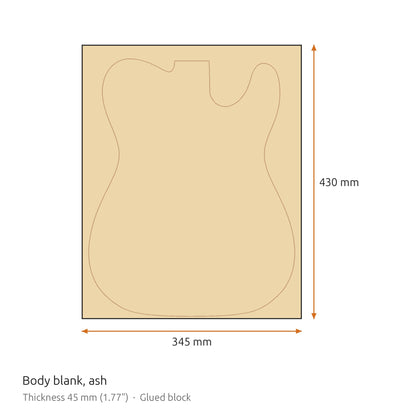 Maße des Rohlings aus Esche: 430 x 345 mm, 45 mm dick