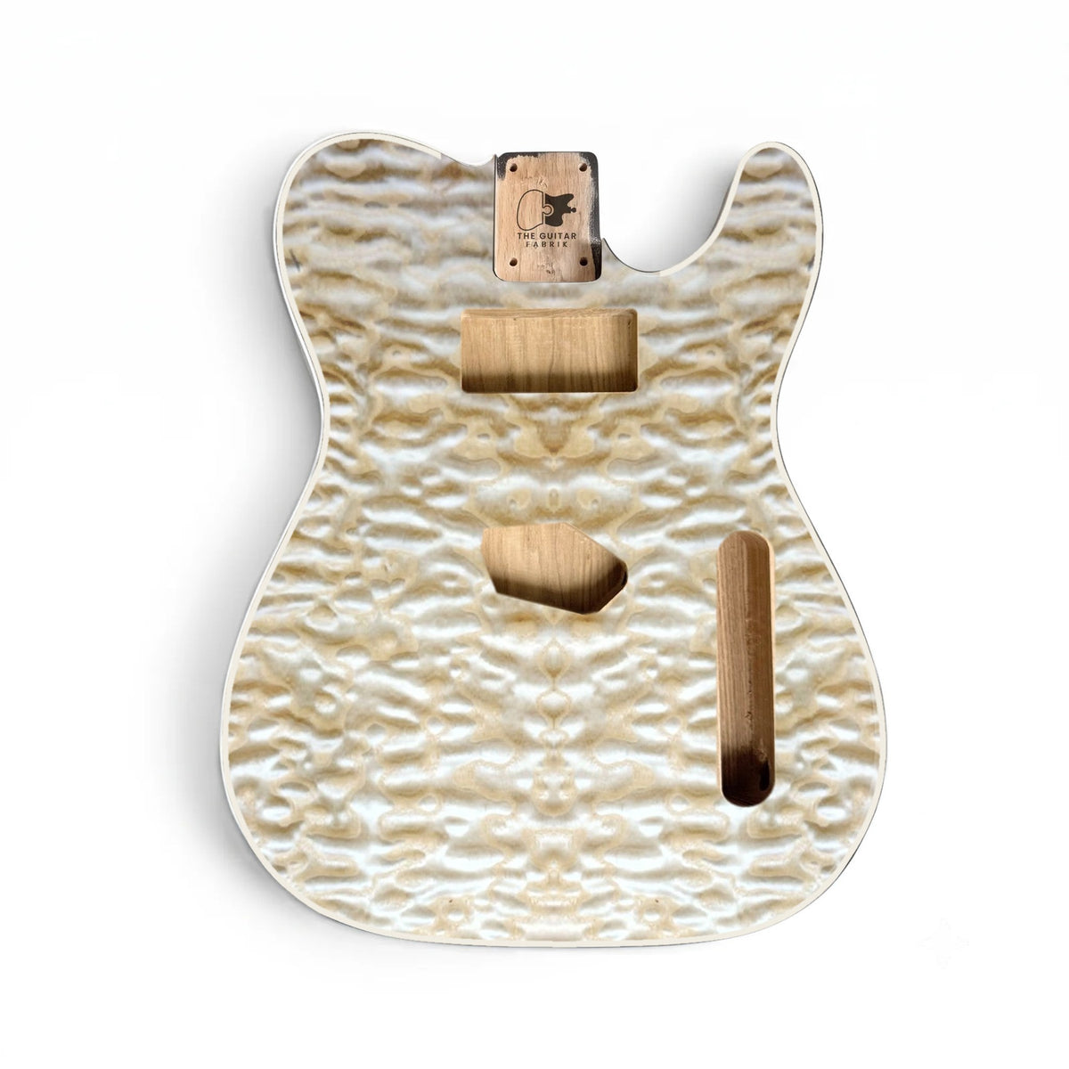 TL-style guitar body, quilted maple veneer, white binding