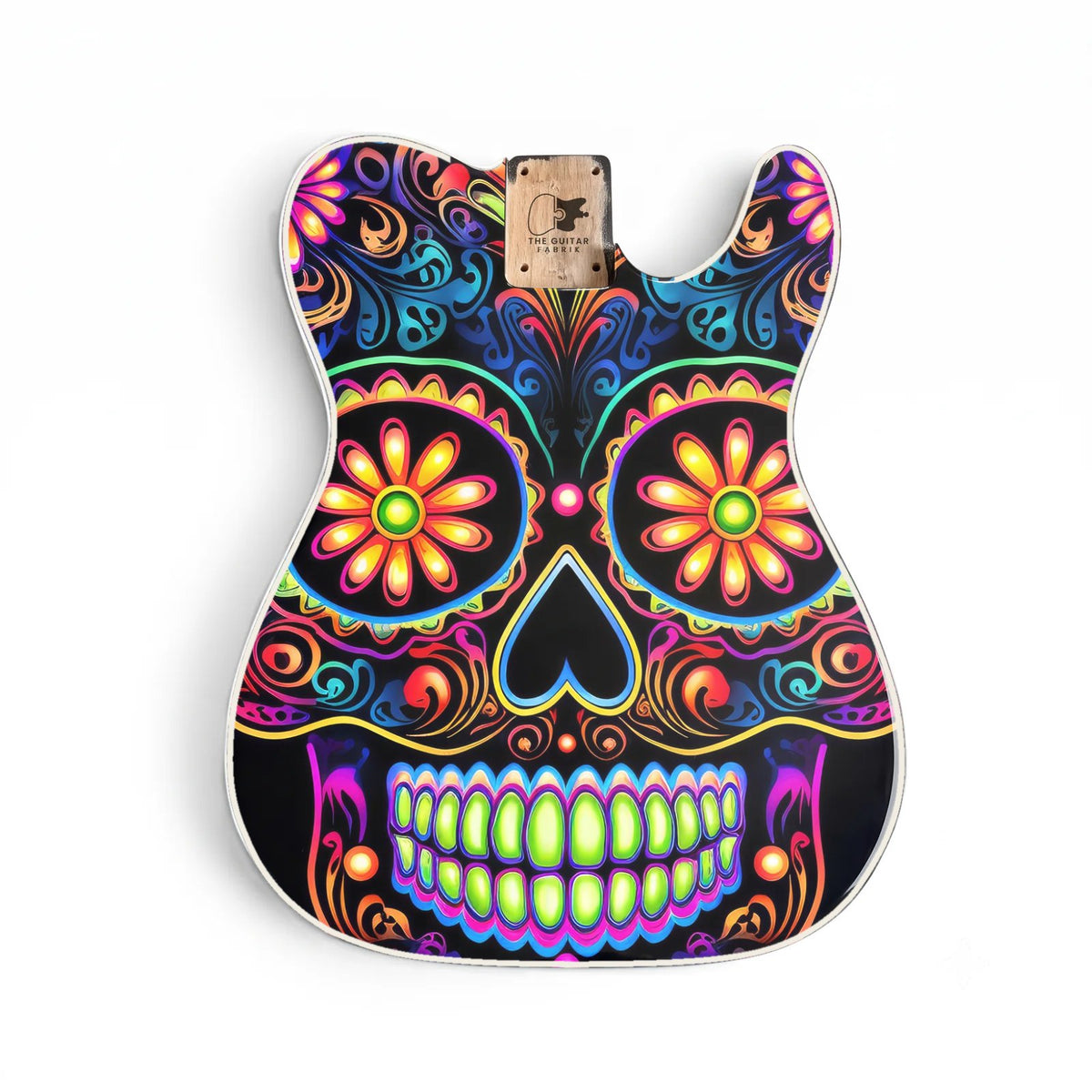 TL-style guitar body with binding, covered by a guitar skin