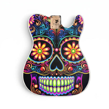 TL-style guitar body with binding, covered by a guitar skin