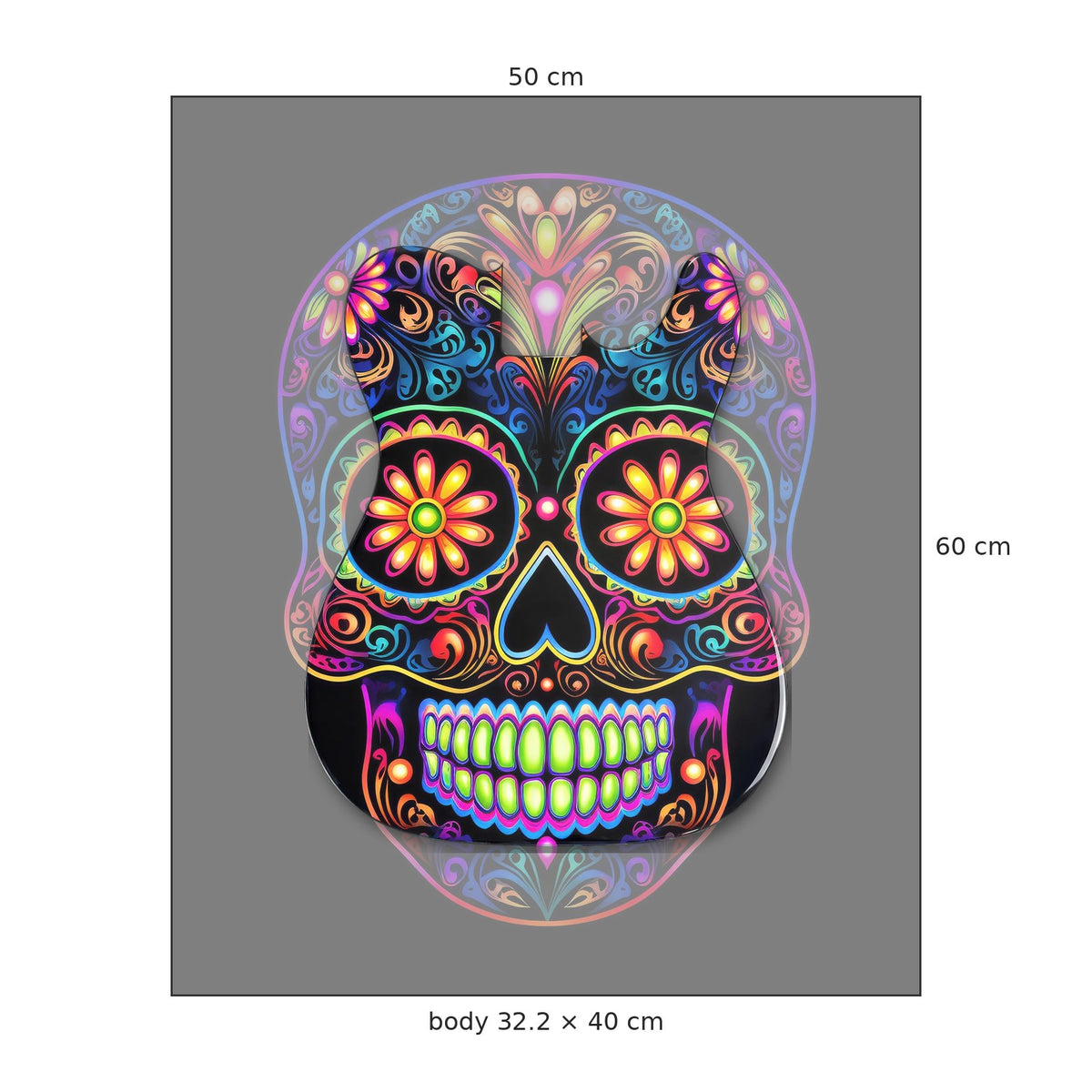 Guitar skin 50 × 60 cm with the 33.1 × 40.6 cm TL-style body centred on the design