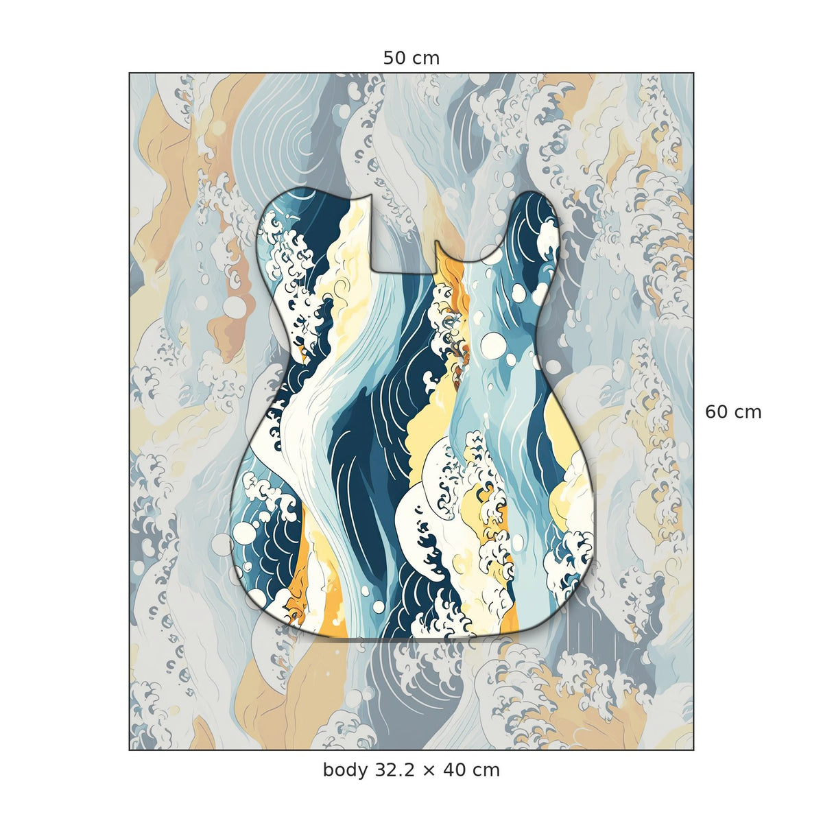Guitar skin 50 × 60 cm with the 32.4 × 40.6 cm TL-style body centred on the design