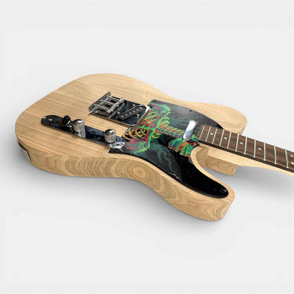Guitare type T équipée du pickguard précâblé imprimé avec un visuel tête de mort