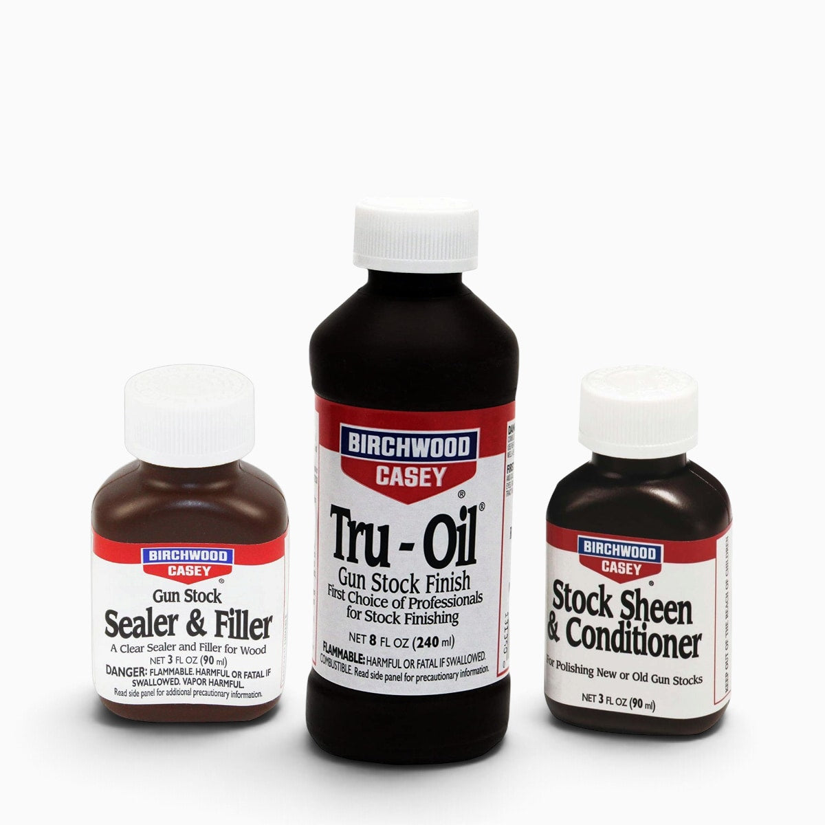 Tru-Oil Finish-Set für Gitarren: Sealer & Filler 90 ml, Tru-Oil Gun Stock Finish 240 ml (8 oz) und Stock Sheen & Conditioner 90 ml