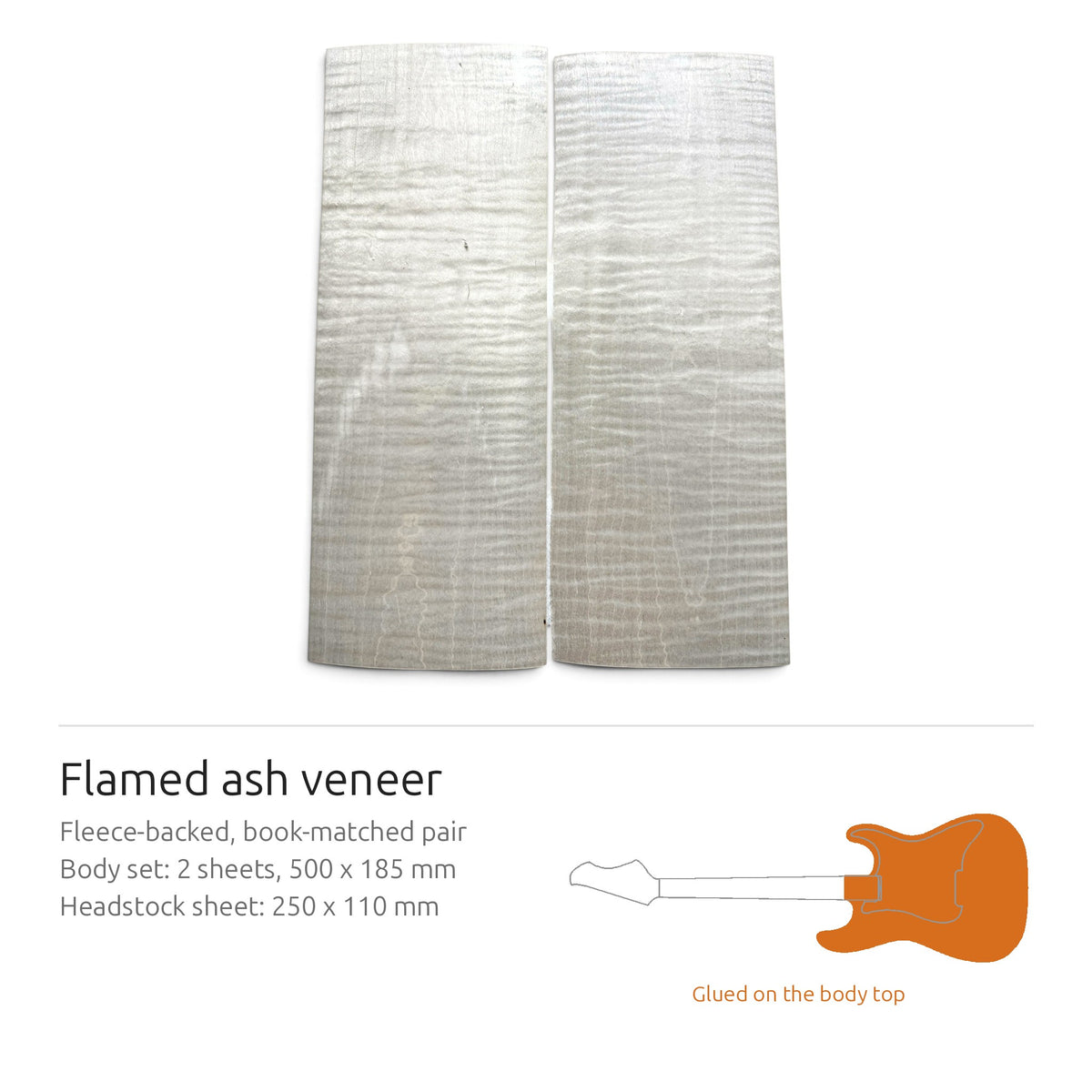 Flamed Ash veneer, fleece-backed, book-matched pair for a guitar top