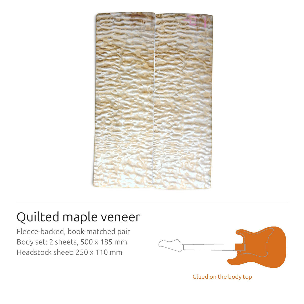 Quilted Maple veneer, fleece-backed, book-matched pair for a guitar top