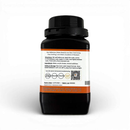 Back label of Clear Matt Lacquer showing directions, ingredients, and QR code