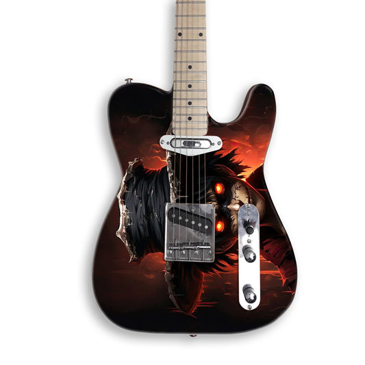 Zombie Luffy guitar skin on a black Tele-style guitar
