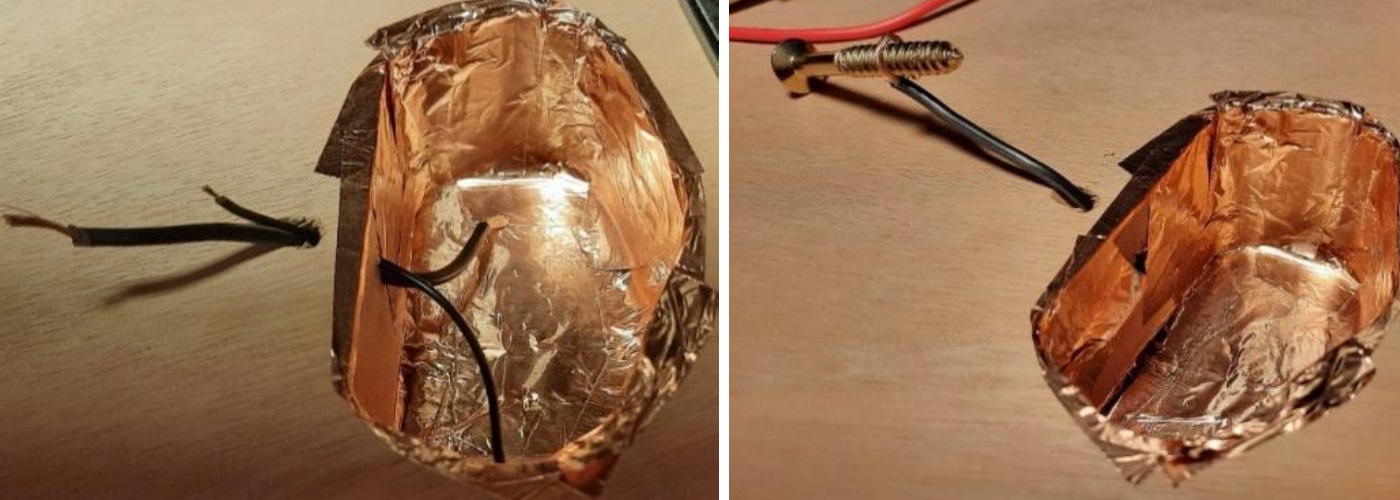 Nastro di rame installato e schermatura della chitarra completata