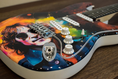 Peau de guitare installée sur une strat