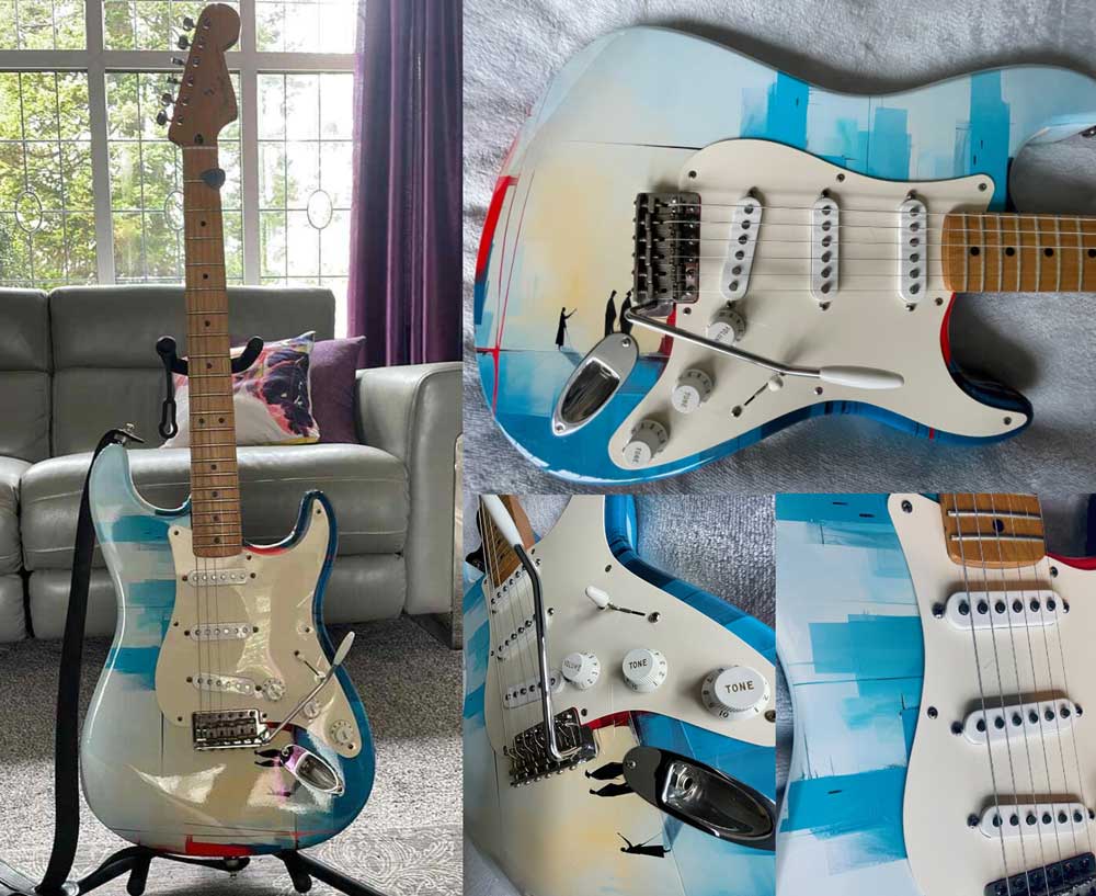 Peau de guitare installée sur guitare Stratocaster