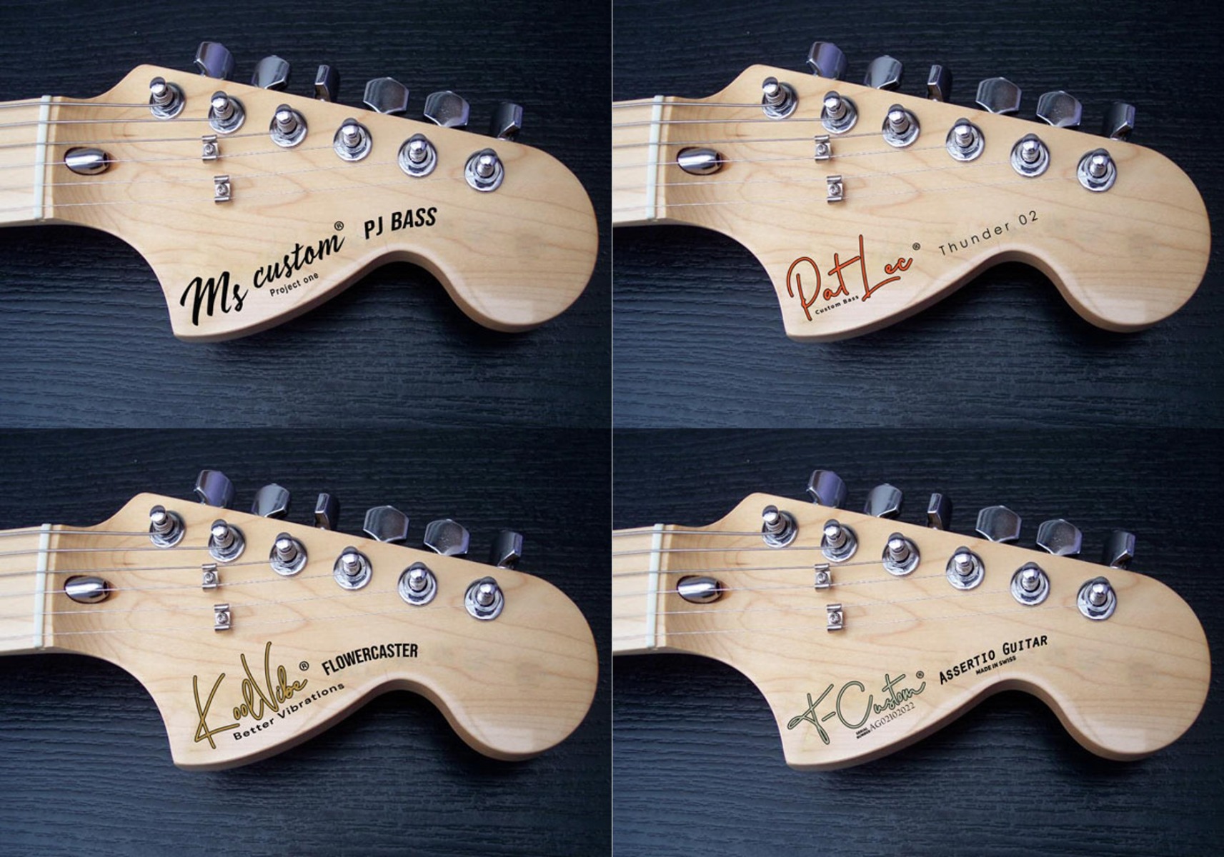 Exemple de décalcomanies pour tête de guitare