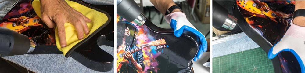Gitarrenskin auf dem Gitarrenkorpus fixieren